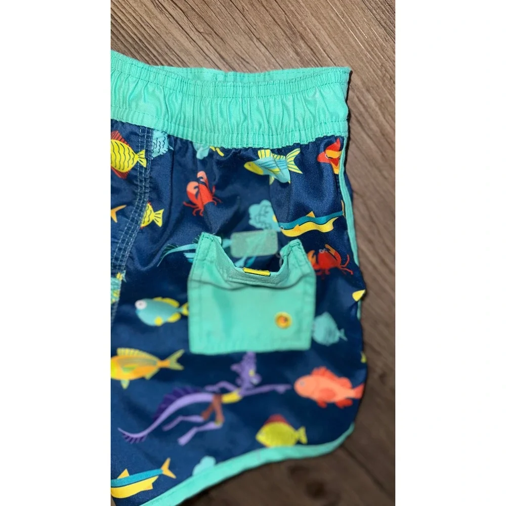 Disney Pixar Luca Boys Swim Trunks Size 4 Navy Blue Sea Monster Fish Print